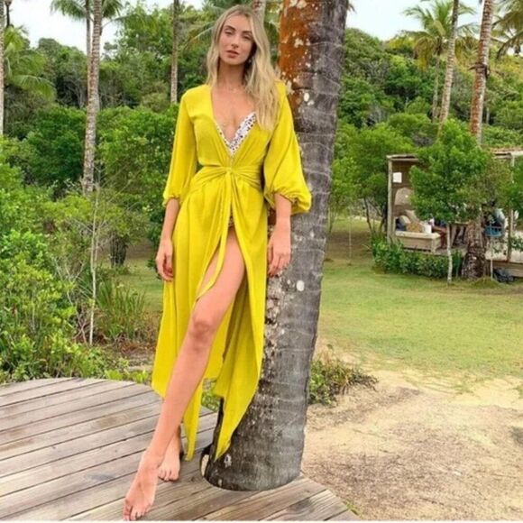 Leith Swim Cover Up Robe Mustard Yellow Green Small - Picture 1 of 5